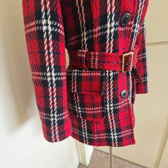 E.land Univ. Marine Club SB Red/Blk/Blue Plaid Belted Jkt., Vtg., Sz. 6, EUC - Picture 4 of 8